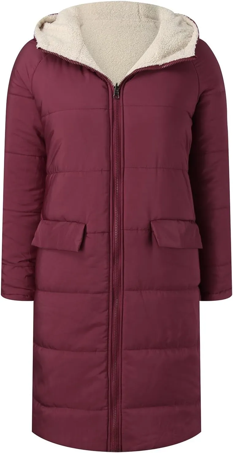 Womens Long Puffer Coat Packable Down Jacket Ultralight Parkas Jacket Maxi Zip Up Winter Hooded Insulated Coat