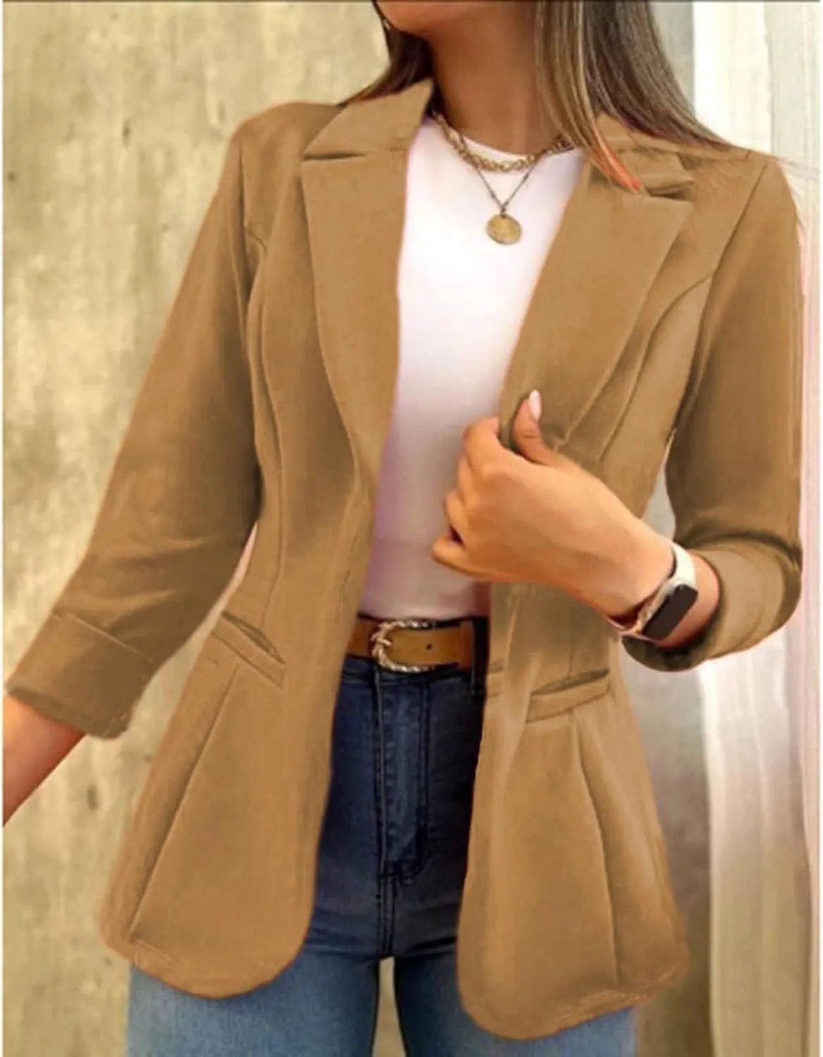 Women's Long Sleeve Blazer Business Casual Jacket Open Front Lapel Cardigan Work Office Suit Jacket with Pockets