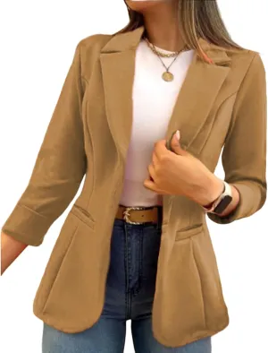 Women's Long Sleeve Blazer Business Casual Jacket Open Front Lapel Cardigan Work Office Suit Jacket with Pockets