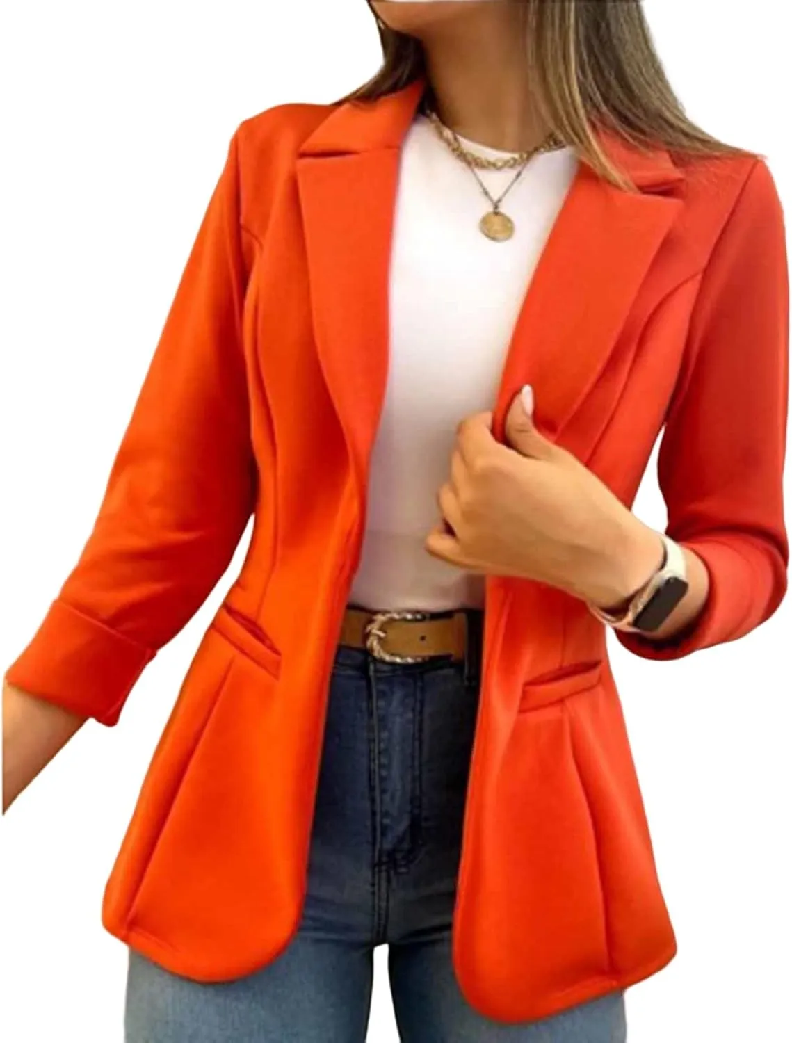 Women's Long Sleeve Blazer Business Casual Jacket Open Front Lapel Cardigan Work Office Suit Jacket with Pockets
