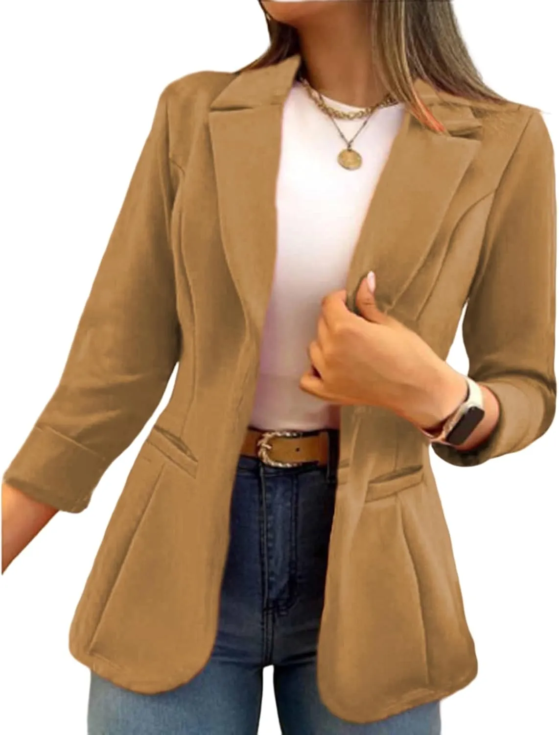Women's Long Sleeve Blazer Business Casual Jacket Open Front Lapel Cardigan Work Office Suit Jacket with Pockets