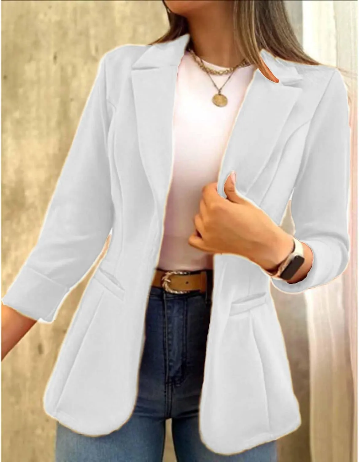Women's Long Sleeve Blazer Business Casual Jacket Open Front Lapel Cardigan Work Office Suit Jacket with Pockets