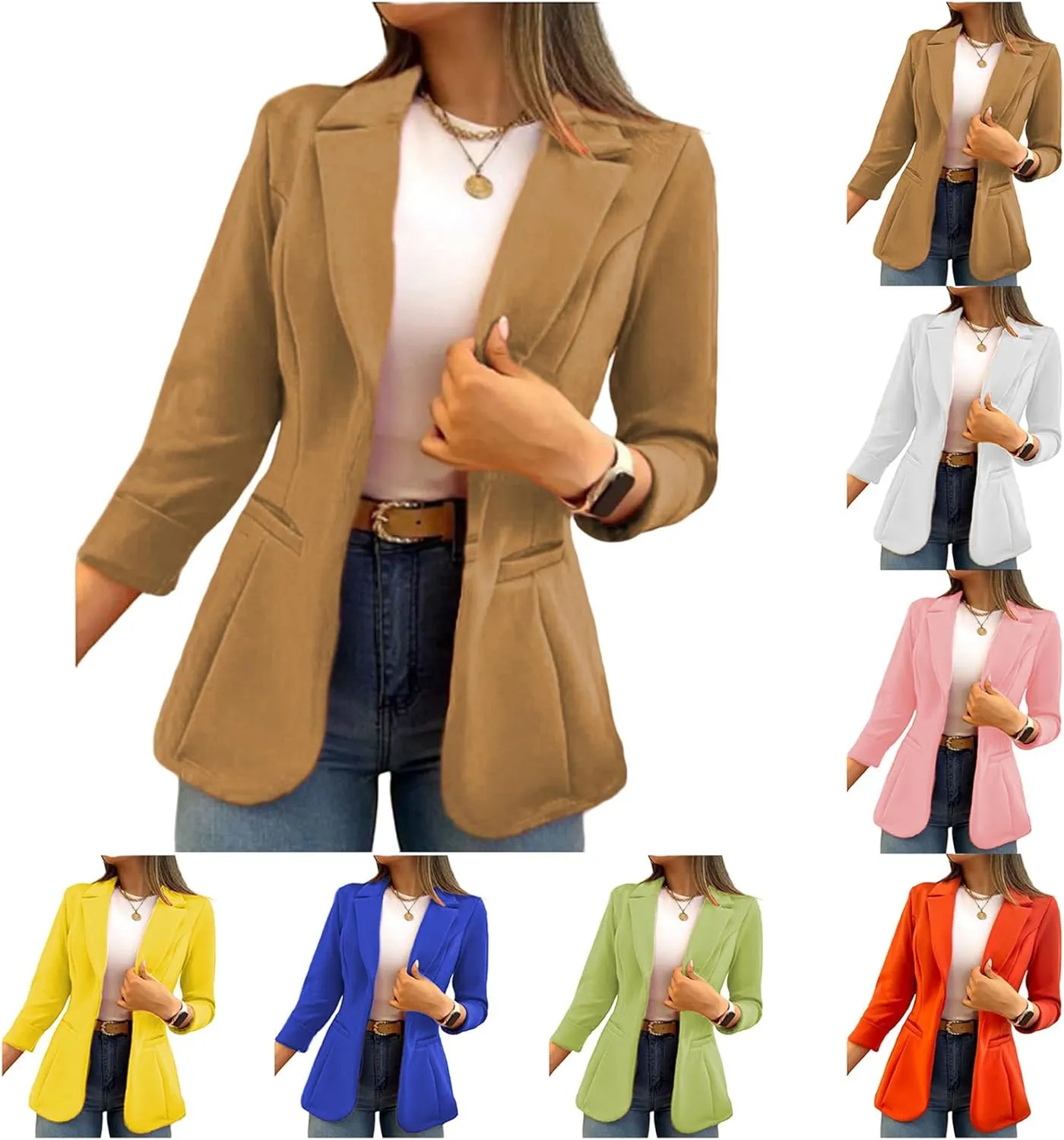 Women's Long Sleeve Blazer Business Casual Jacket Open Front Lapel Cardigan Work Office Suit Jacket with Pockets