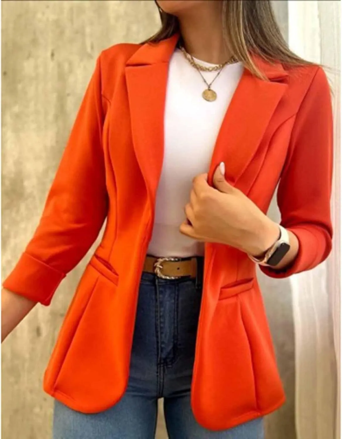 Women's Long Sleeve Blazer Business Casual Jacket Open Front Lapel Cardigan Work Office Suit Jacket with Pockets