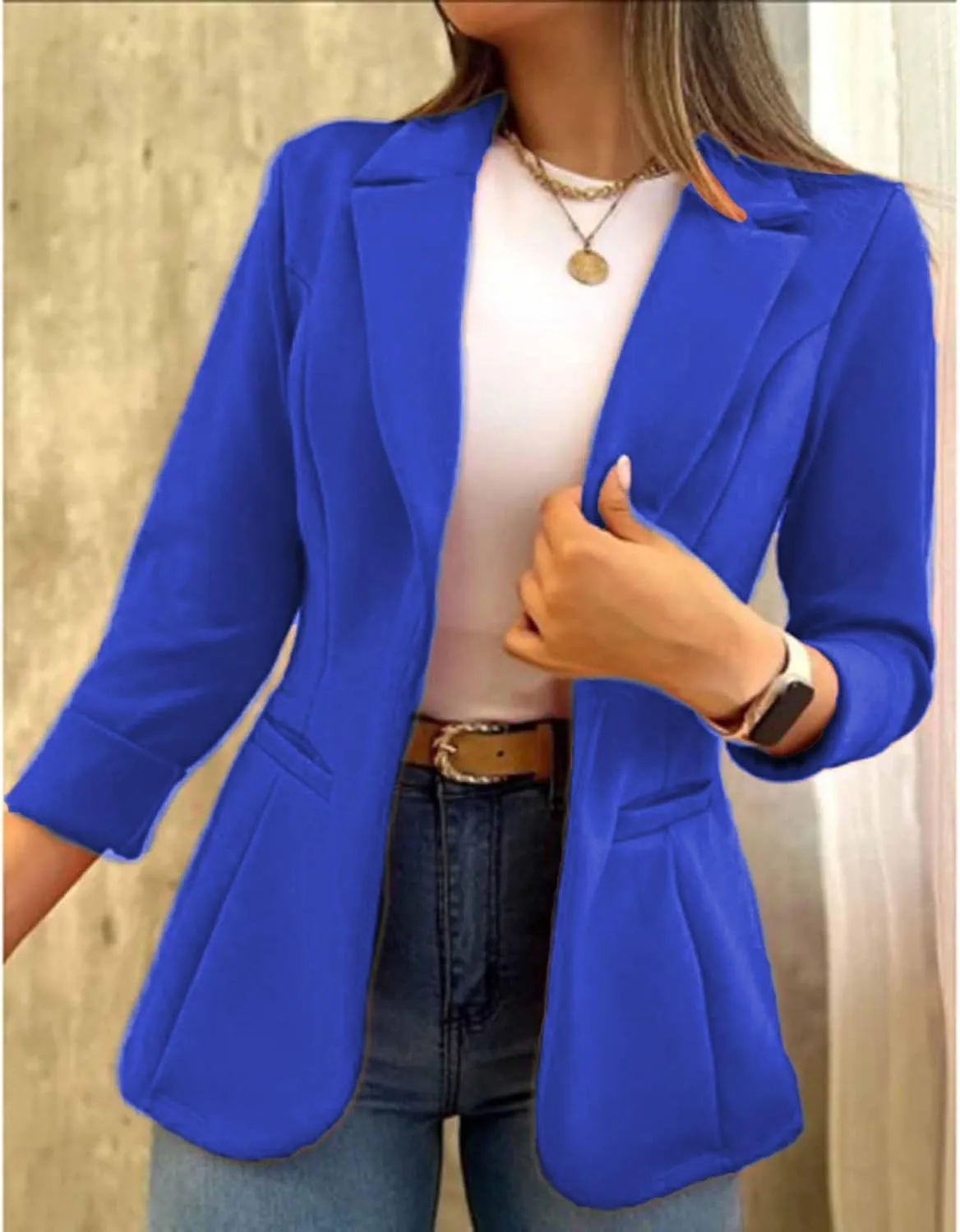Women's Long Sleeve Blazer Business Casual Jacket Open Front Lapel Cardigan Work Office Suit Jacket with Pockets