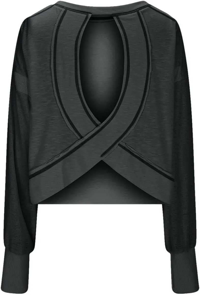 Womens Long Sleeve Tshirts Shirts Crewneck Sweatshirts Tops 2024 Fall Trendy Oversized Tunics Hollow Out Y2K Clothes