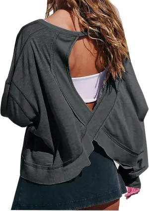 Womens Long Sleeve Tshirts Shirts Crewneck Sweatshirts Tops 2024 Fall Trendy Oversized Tunics Hollow Out Y2K Clothes