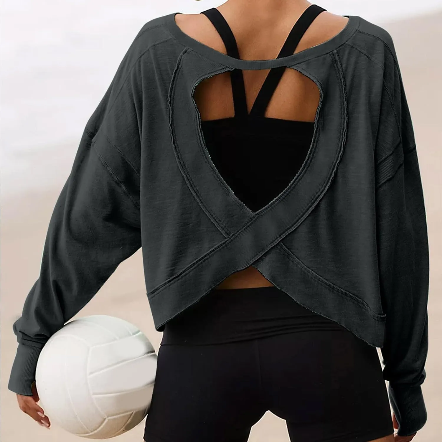 Womens Long Sleeve Tshirts Shirts Crewneck Sweatshirts Tops 2024 Fall Trendy Oversized Tunics Hollow Out Y2K Clothes