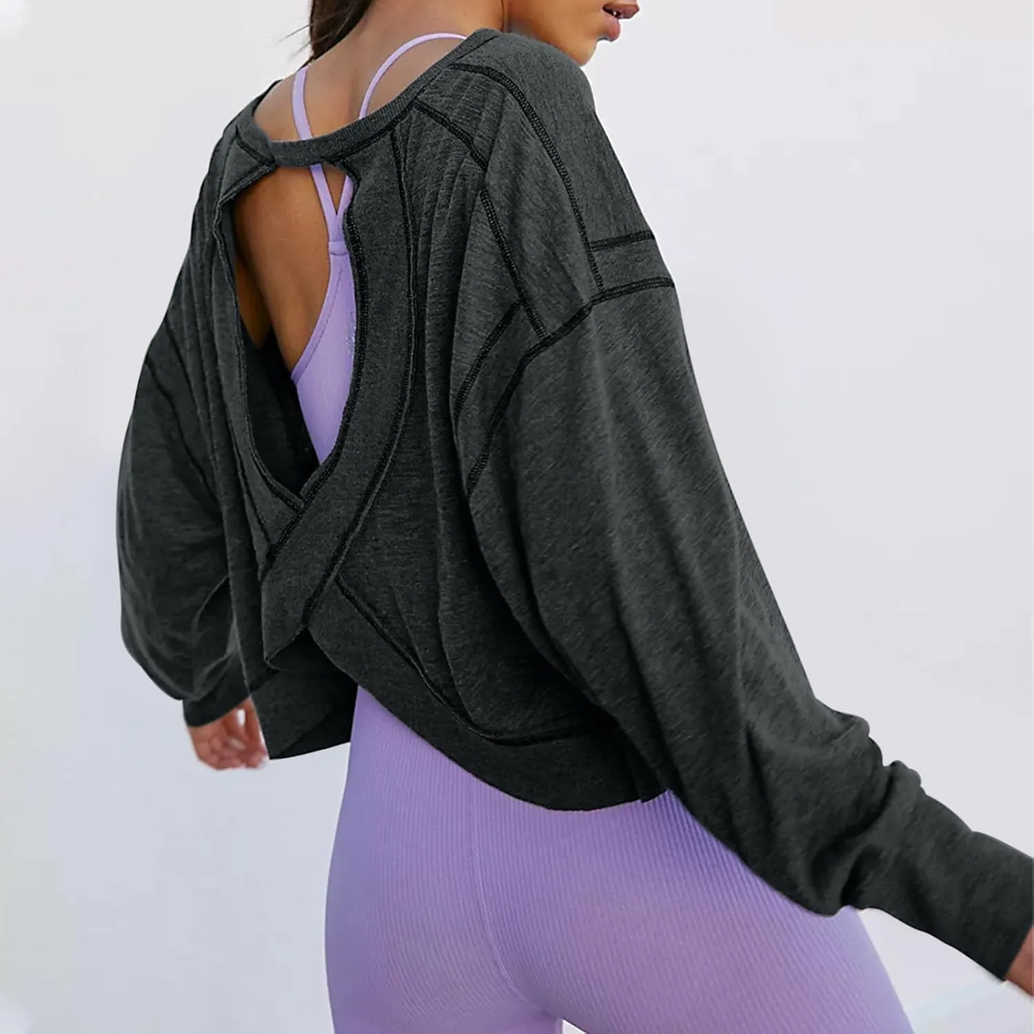 Womens Long Sleeve Tshirts Shirts Crewneck Sweatshirts Tops 2024 Fall Trendy Oversized Tunics Hollow Out Y2K Clothes