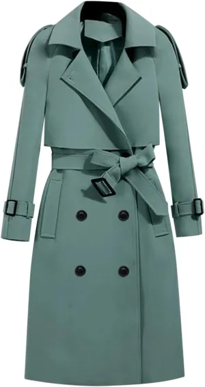 Women's Long Trench Coat Double Breasted Notch Lapel Collar Pea Coat Long Sleeve Fall Winter Overcoat with Belt