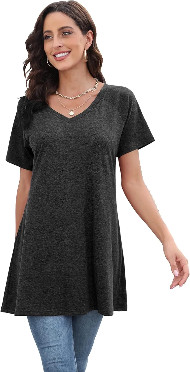 Womens Long Tunics or Tops to Wear with Leggings Short/Long Sleeve Blouses Shirts