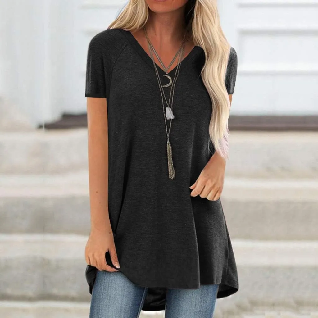 Womens Long Tunics or Tops to Wear with Leggings Short/Long Sleeve Blouses Shirts
