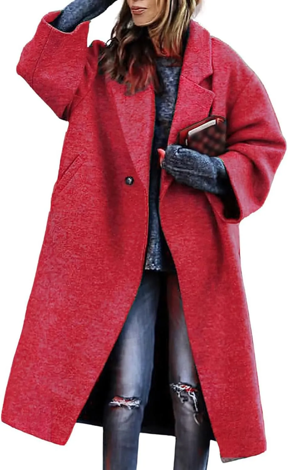 Women's Midi Long Wool Coat Winter Double Breasted Notch Lapel Jacket Classic Dressy Casual Winter Trench Coat