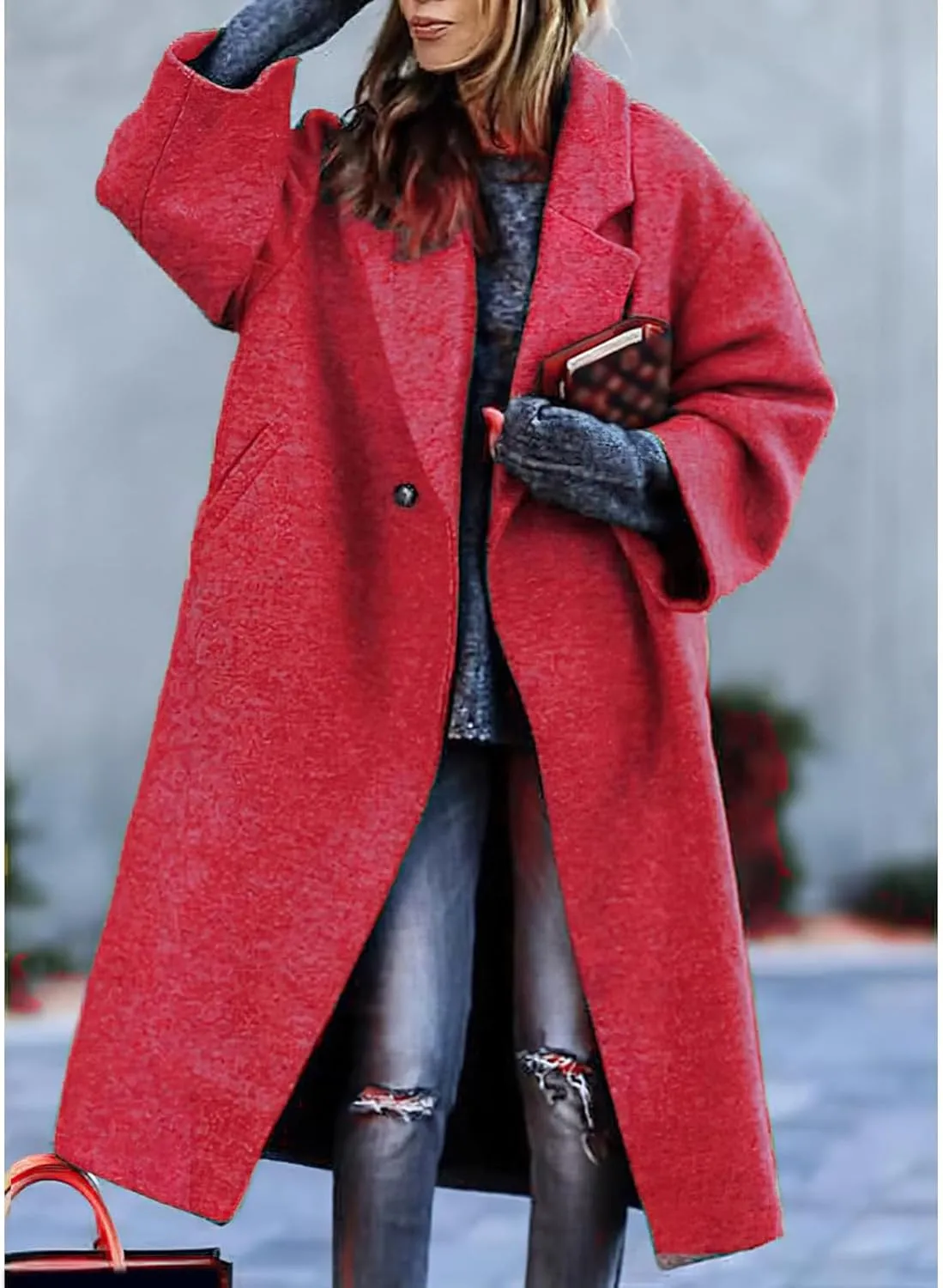 Women's Midi Long Wool Coat Winter Double Breasted Notch Lapel Jacket Classic Dressy Casual Winter Trench Coat