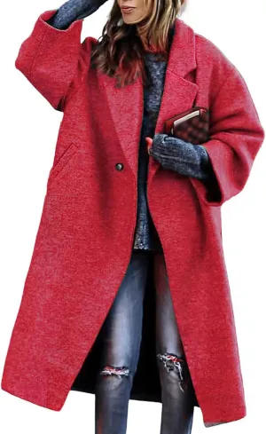 Women's Midi Long Wool Coat Winter Double Breasted Notch Lapel Jacket Classic Dressy Casual Winter Trench Coat