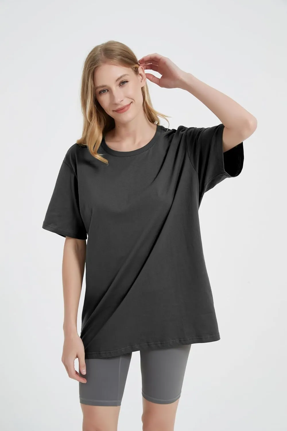 Womens Oversized Boyfriend Tee Shirts Short Sleeve Trendy Crew Neck Loose Workout Tee Casual Summer Tops Cotton