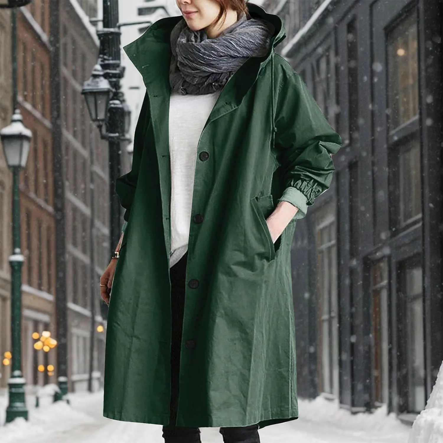 Women's Pea Coat Double Breasted A Line Long Trench Coat Winter Dress Coat with Pockets