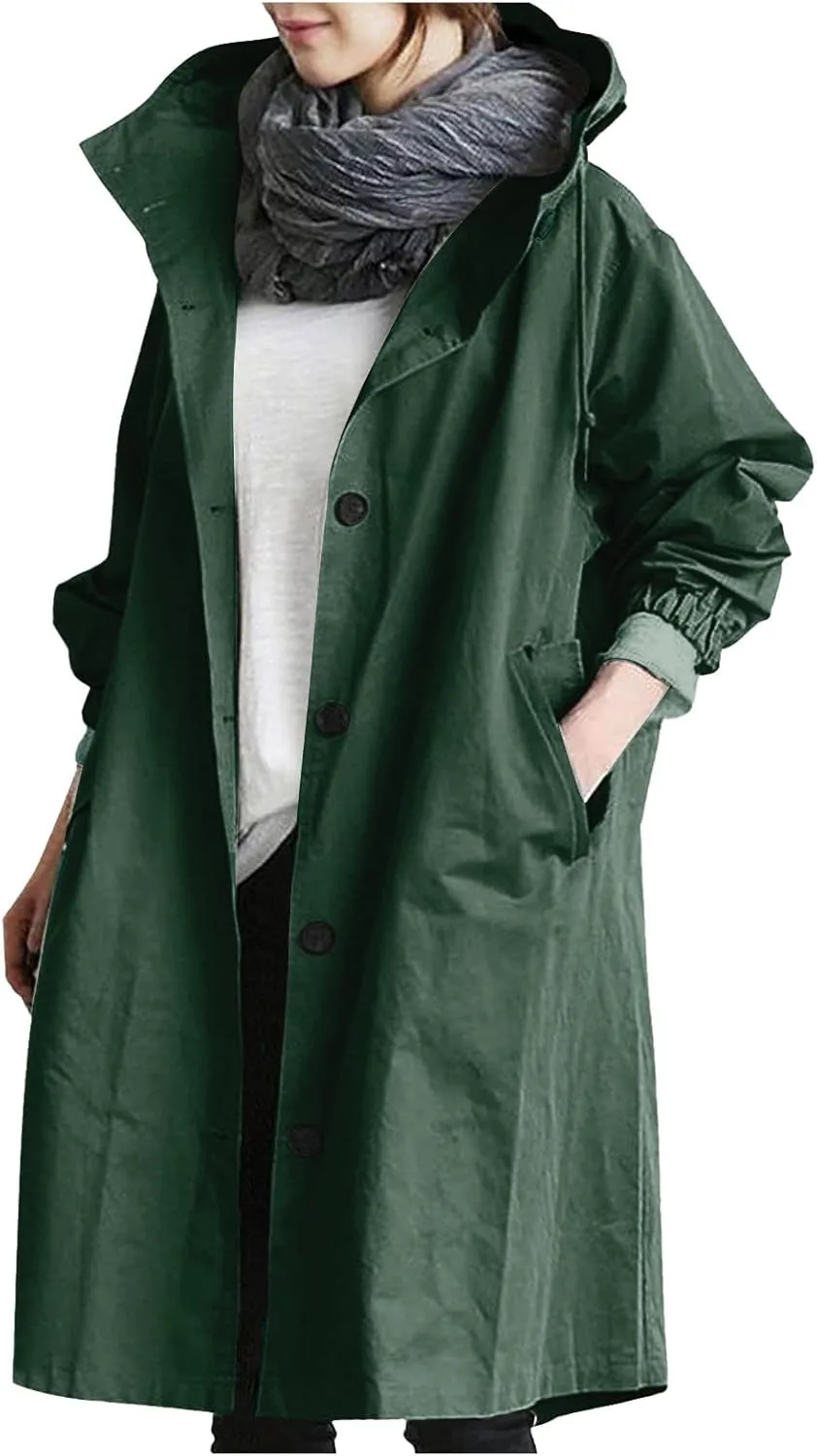Women's Pea Coat Double Breasted A Line Long Trench Coat Winter Dress Coat with Pockets