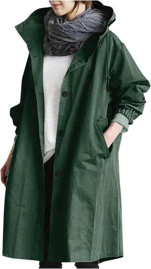 Women's Pea Coat Double Breasted A Line Long Trench Coat Winter Dress Coat with Pockets