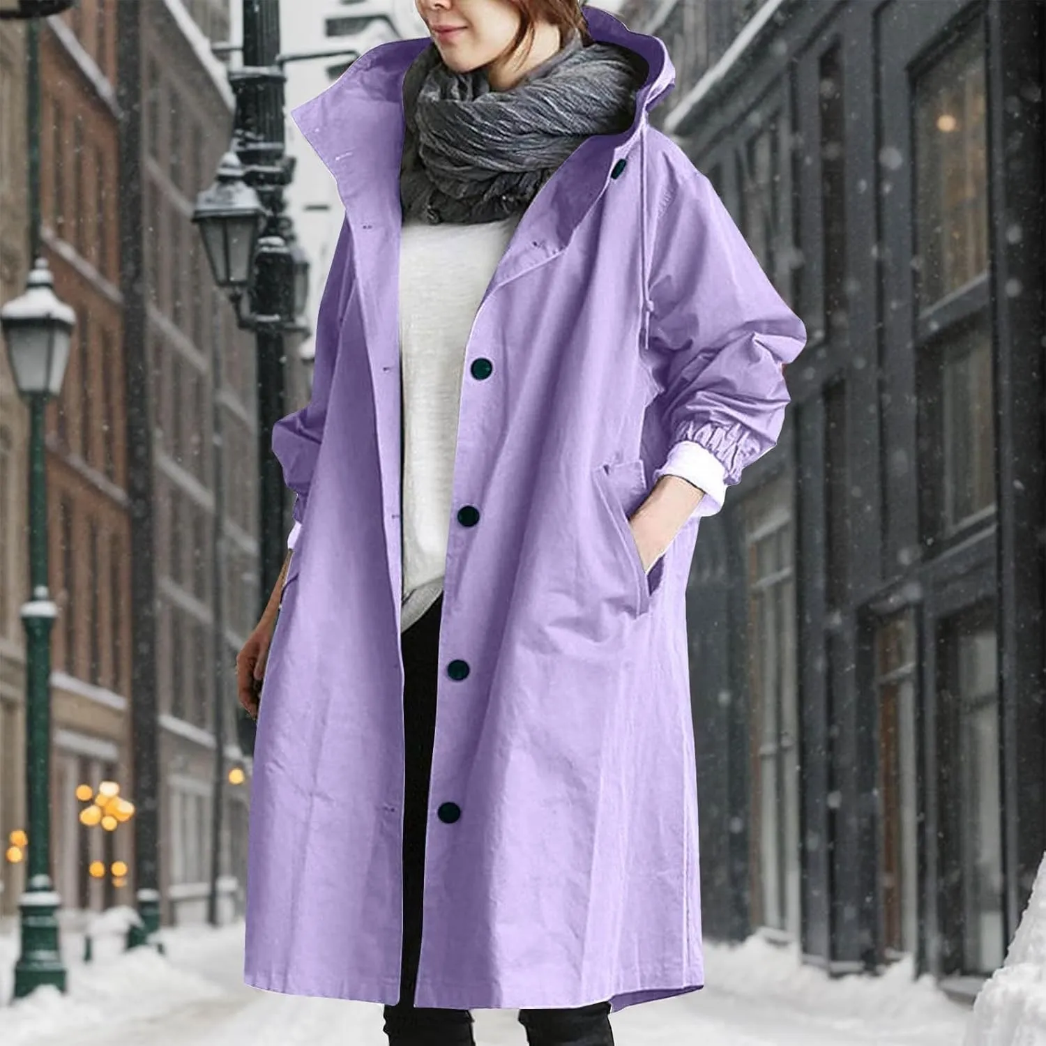 Women's Pea Coat Double Breasted A Line Long Trench Coat Winter Dress Coat with Pockets