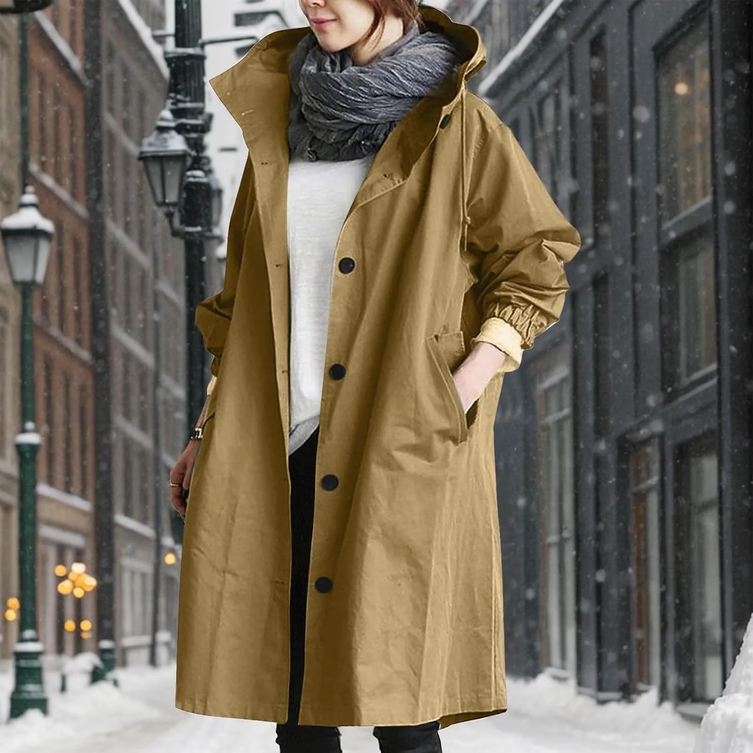 Women's Pea Coat Double Breasted A Line Long Trench Coat Winter Dress Coat with Pockets