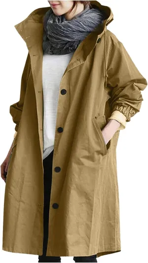 Women's Pea Coat Double Breasted A Line Long Trench Coat Winter Dress Coat with Pockets