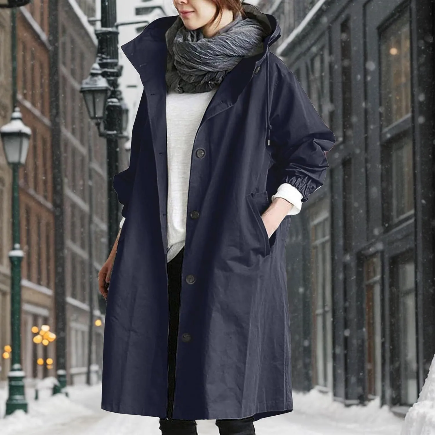 Women's Pea Coat Double Breasted A Line Long Trench Coat Winter Dress Coat with Pockets