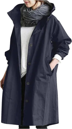Women's Pea Coat Double Breasted A Line Long Trench Coat Winter Dress Coat with Pockets