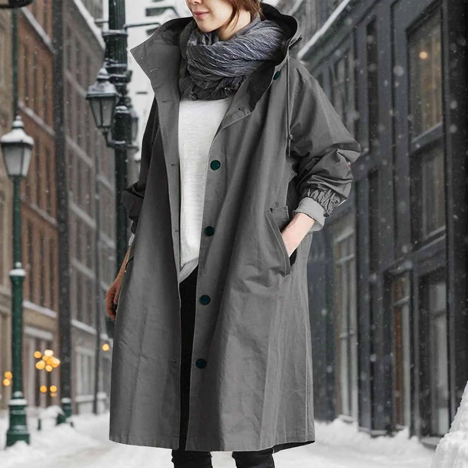 Women's Pea Coat Double Breasted A Line Long Trench Coat Winter Dress Coat with Pockets