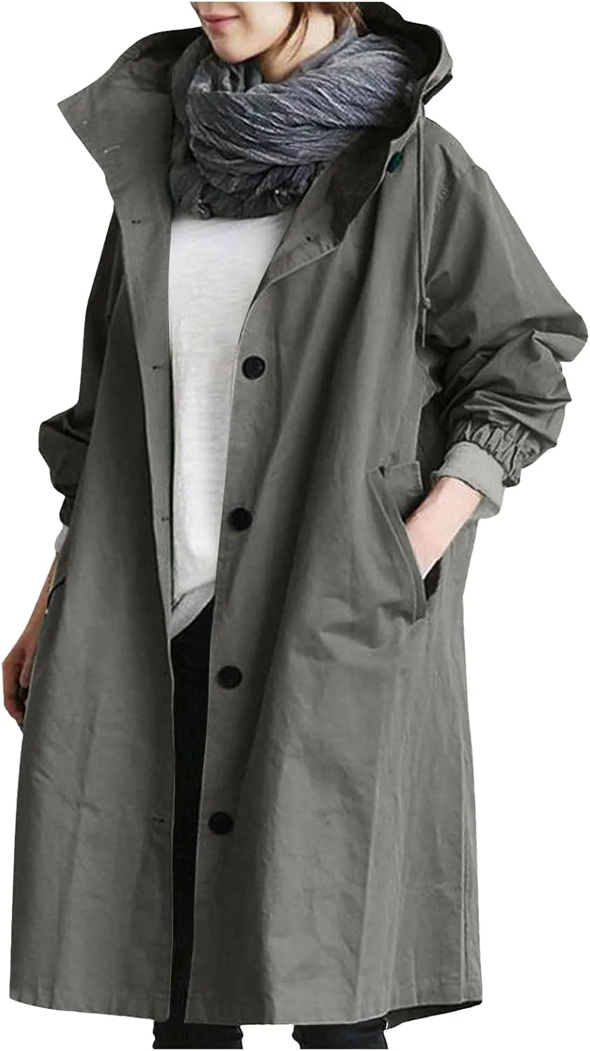 Women's Pea Coat Double Breasted A Line Long Trench Coat Winter Dress Coat with Pockets