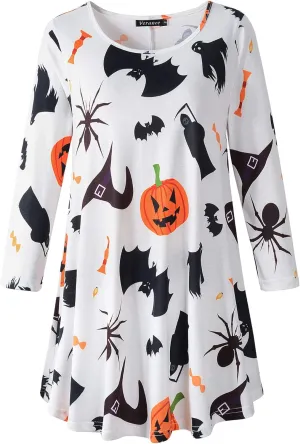 Women's Plus Size Swing Tunic Top 3/4 Sleeve Floral Flare T-Shirt