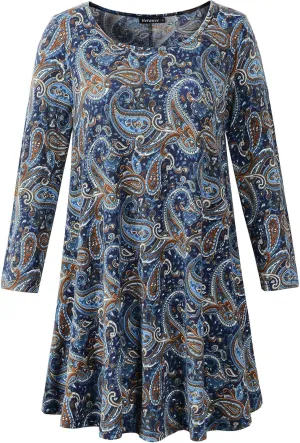 Women's Plus Size Swing Tunic Top 3/4 Sleeve Floral Flare T-Shirt