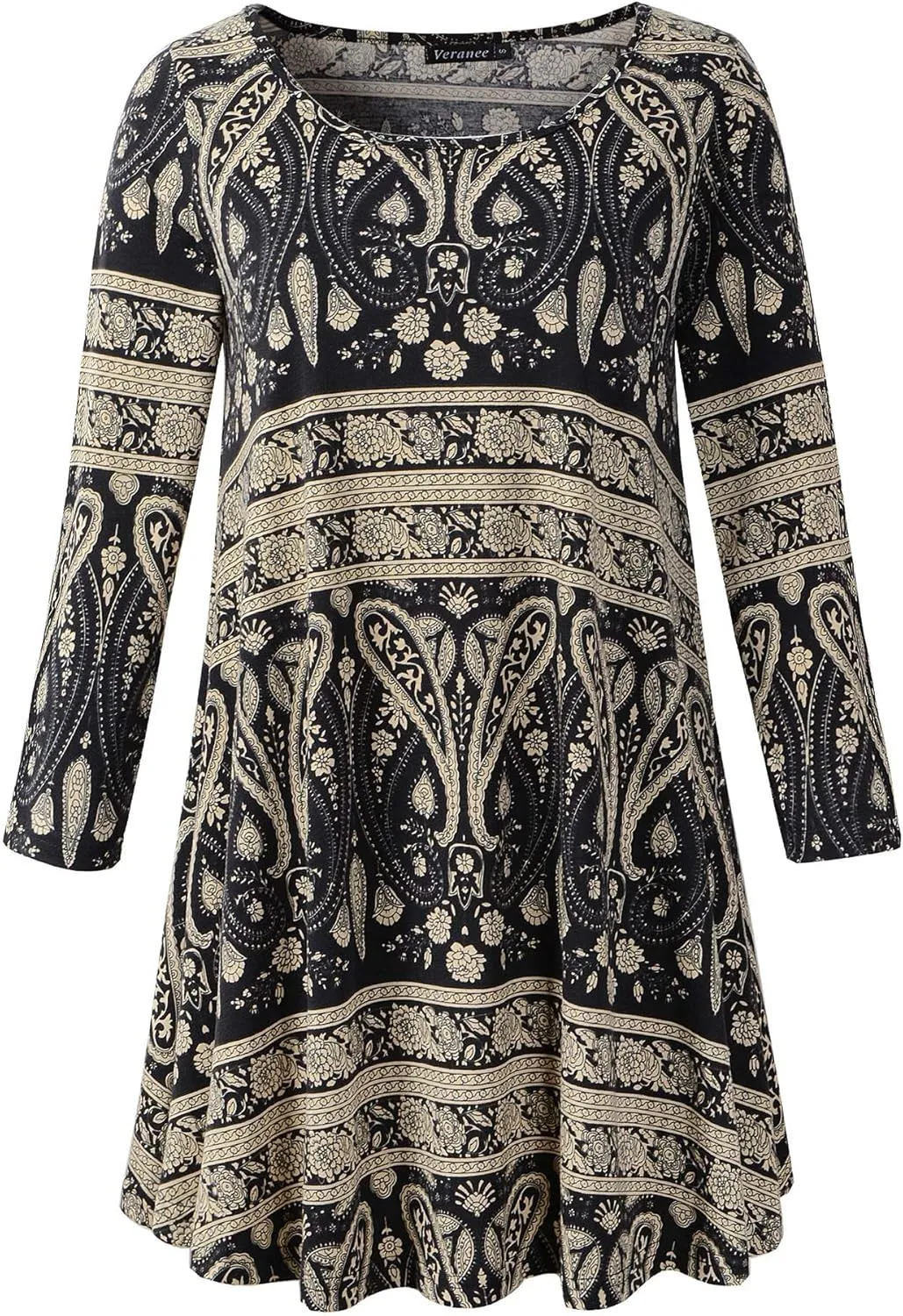 Women's Plus Size Swing Tunic Top 3/4 Sleeve Floral Flare T-Shirt