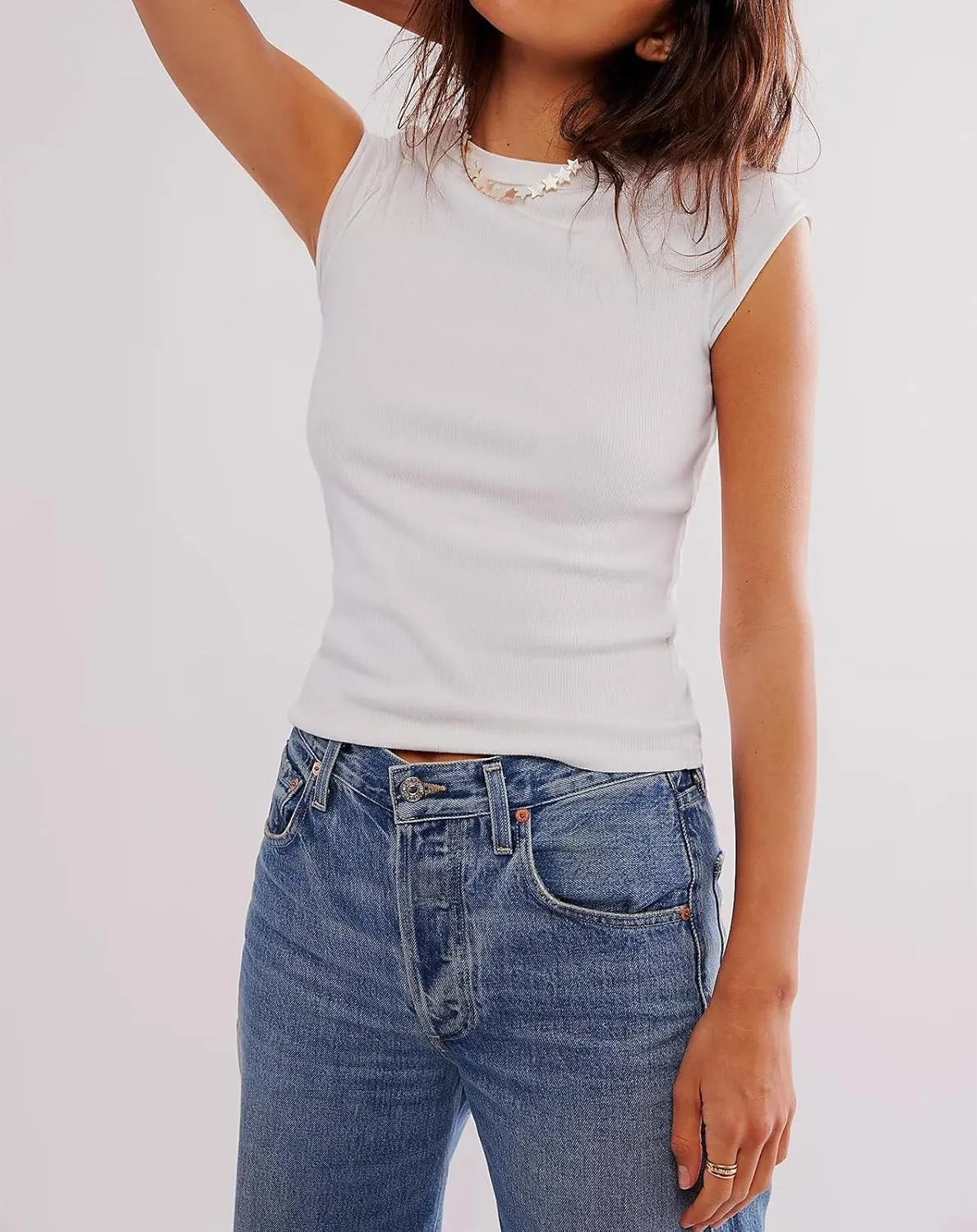 Womens Ribbed Tank Tops Cap Sleeve Summer T Shirt Slim Fitted Knit Basic Tee Shirts Y2k Trendy Crop Top 2025 Streetwear