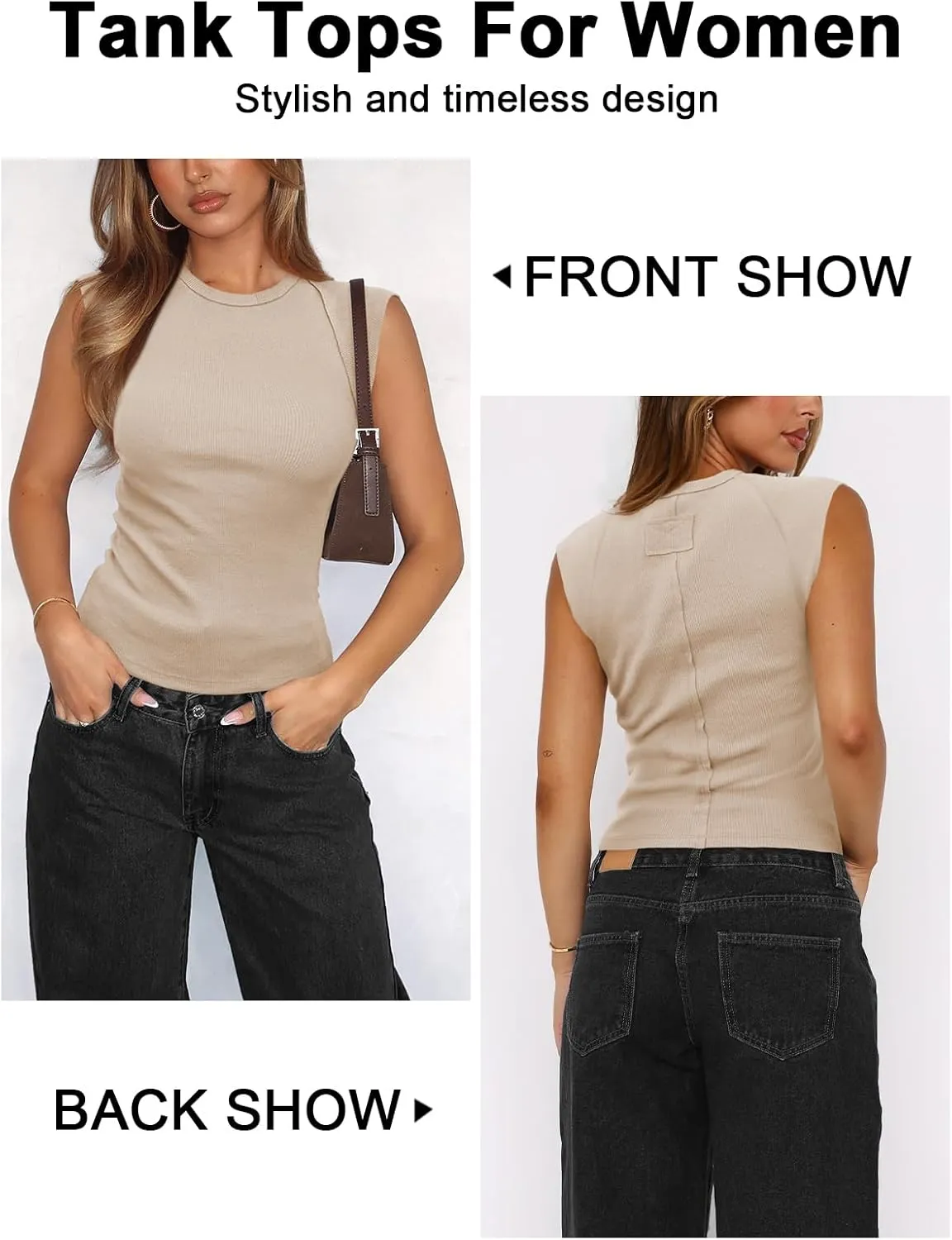 Women's Ribbed Tank Tops Trendy Casual Crew Neck Summer Club Cap Sleeve Slim Fitted Knit Basic Tee Shirts Blouse