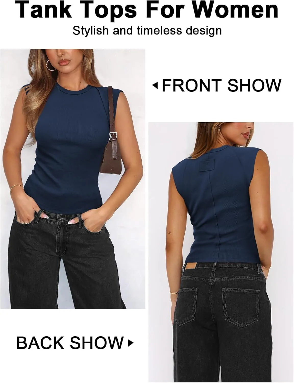 Women's Ribbed Tank Tops Trendy Casual Crew Neck Summer Club Cap Sleeve Slim Fitted Knit Basic Tee Shirts Blouse