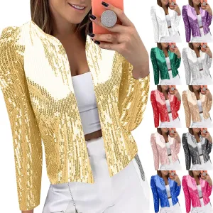 Women's Sequin Jackets Open Front Blazer Jacket Casual Long Sleeve Sparkly Cardigan 2025 Coat Mardi Gras Outfit