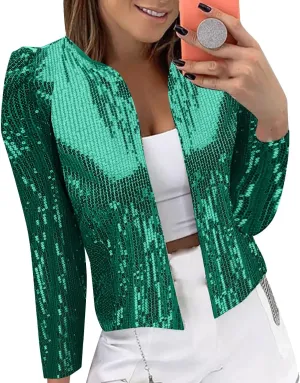 Women's Sequin Jackets Open Front Blazer Jacket Casual Long Sleeve Sparkly Cardigan 2025 Coat Mardi Gras Outfit