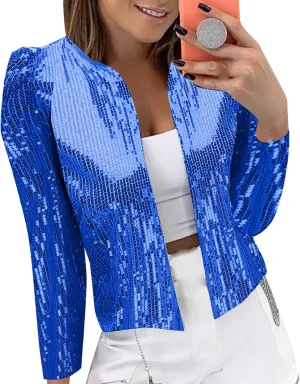 Women's Sequin Jackets Open Front Blazer Jacket Casual Long Sleeve Sparkly Cardigan 2025 Coat Mardi Gras Outfit