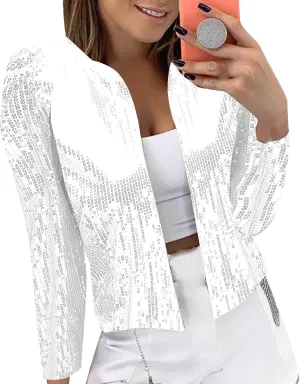 Women's Sequin Jackets Open Front Blazer Jacket Casual Long Sleeve Sparkly Cardigan 2025 Coat Mardi Gras Outfit