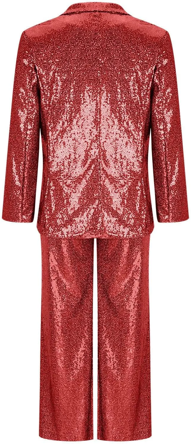 Womens Suits 2 Piece Set Sequin Slim Blazer Jacket and Wide Leg Pants Pockets Summer Fall Business Casual Suit Sets