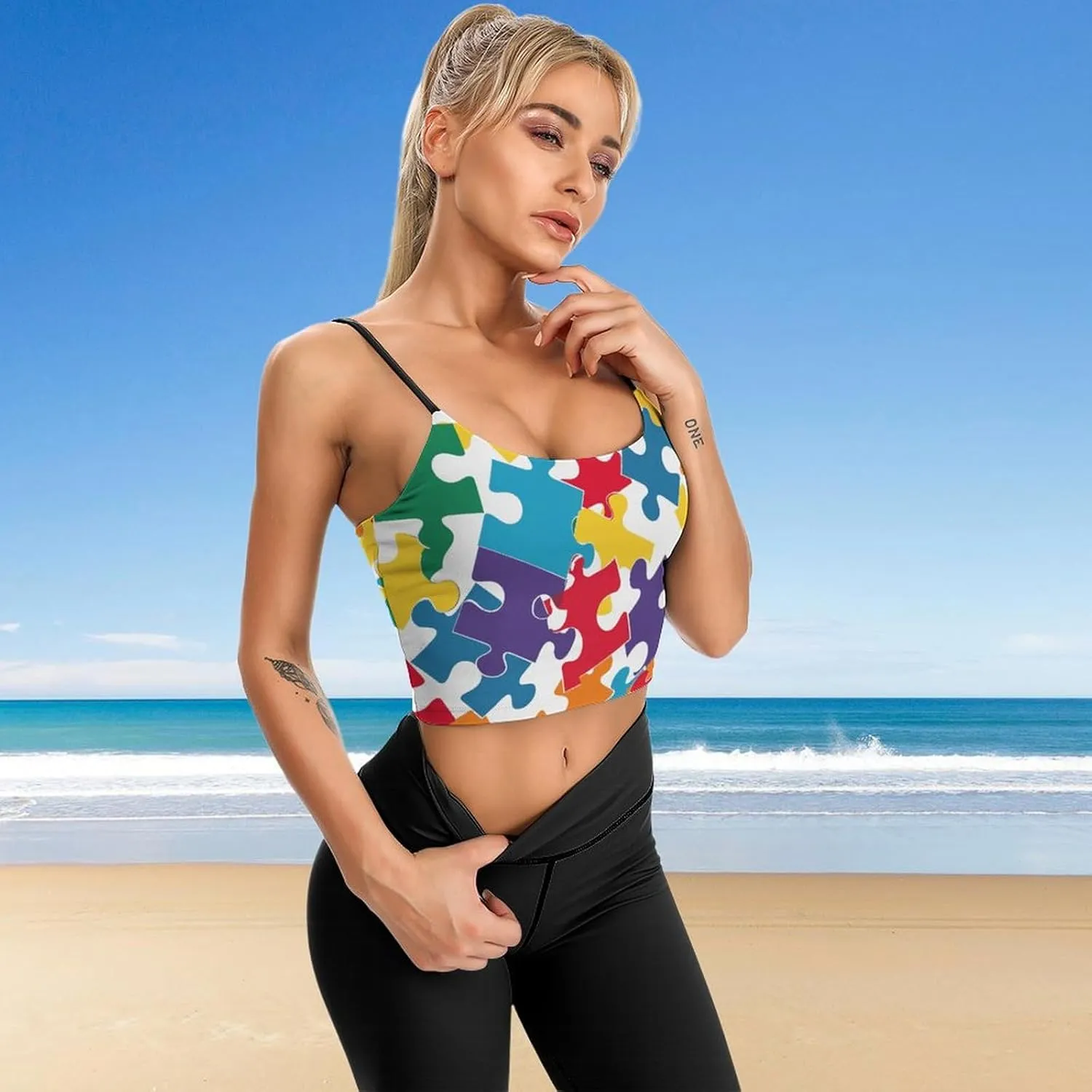 Womens Tank Tops, Summer Trendy Causal Fit Casual Tank Tunic Blouse Colour Jigsaw Printed Camisole