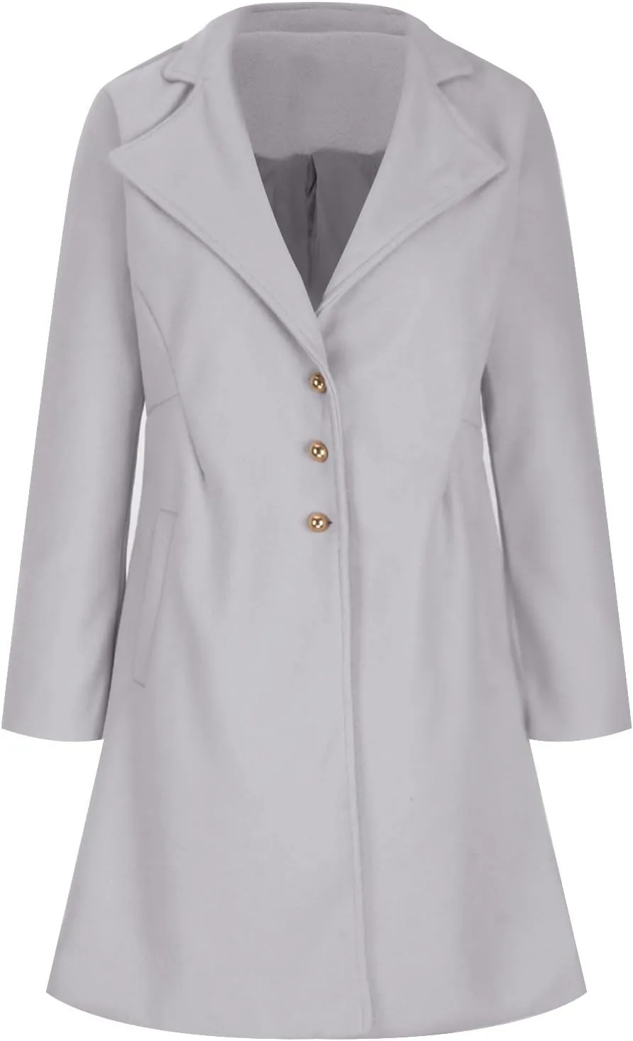 Womens Trench Coat Double Breasted Mid Long Pea Coat Notch Lapel Open Front Wool Blend Overcoat Winter Outwear