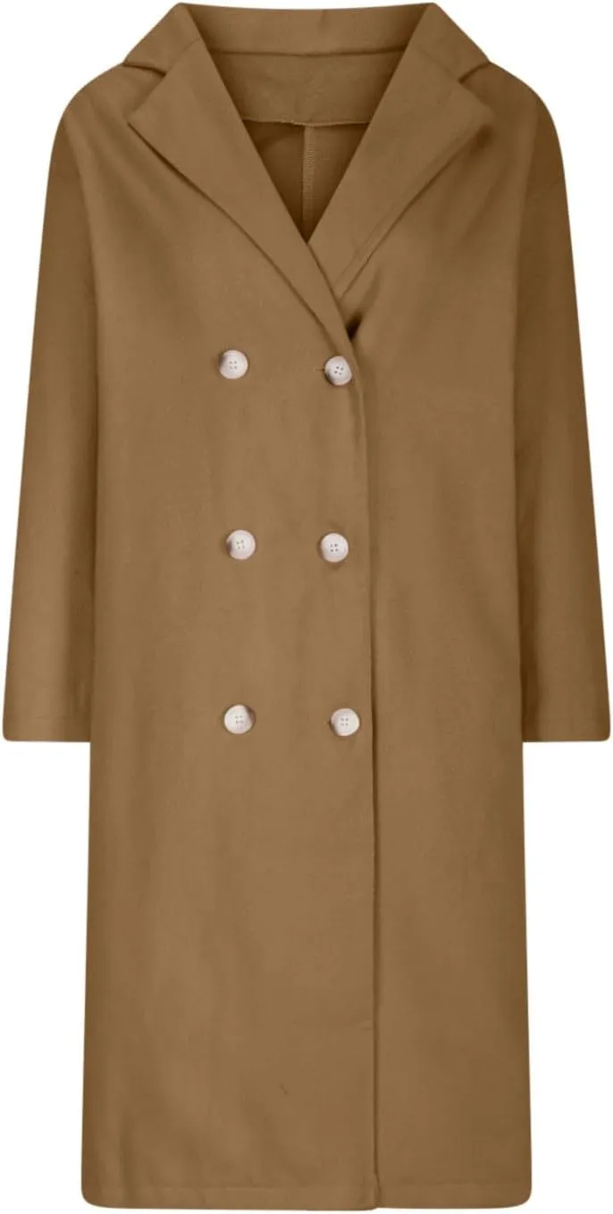 Womens Trench Coat Fall Winter Wool Coats Notch Lapel Double Breasted Oversized Midi Peacoat Trench Coats