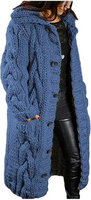 Women's Trench Coat Large Women Pocket Sweater Breasted Cardigan Hood Sleeves Women's Coat Woman Coat Wool Coats for