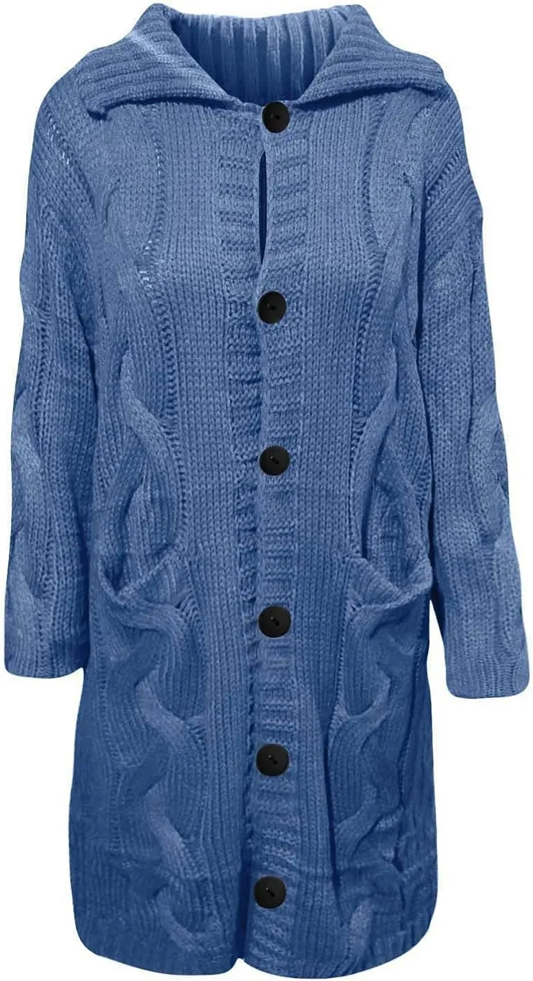 Women's Trench Coat Large Women Pocket Sweater Breasted Cardigan Hood Sleeves Women's Coat Woman Coat Wool Coats for