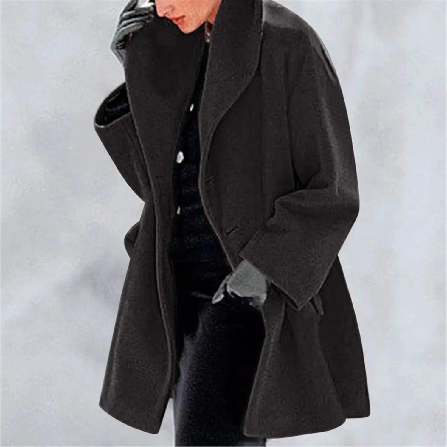 Womens Trench Coat Long Fuzzy Jacket Loose Fitting Warm Winter Outwear Fashion Lapel Jacket Coats Pedcoat Womens