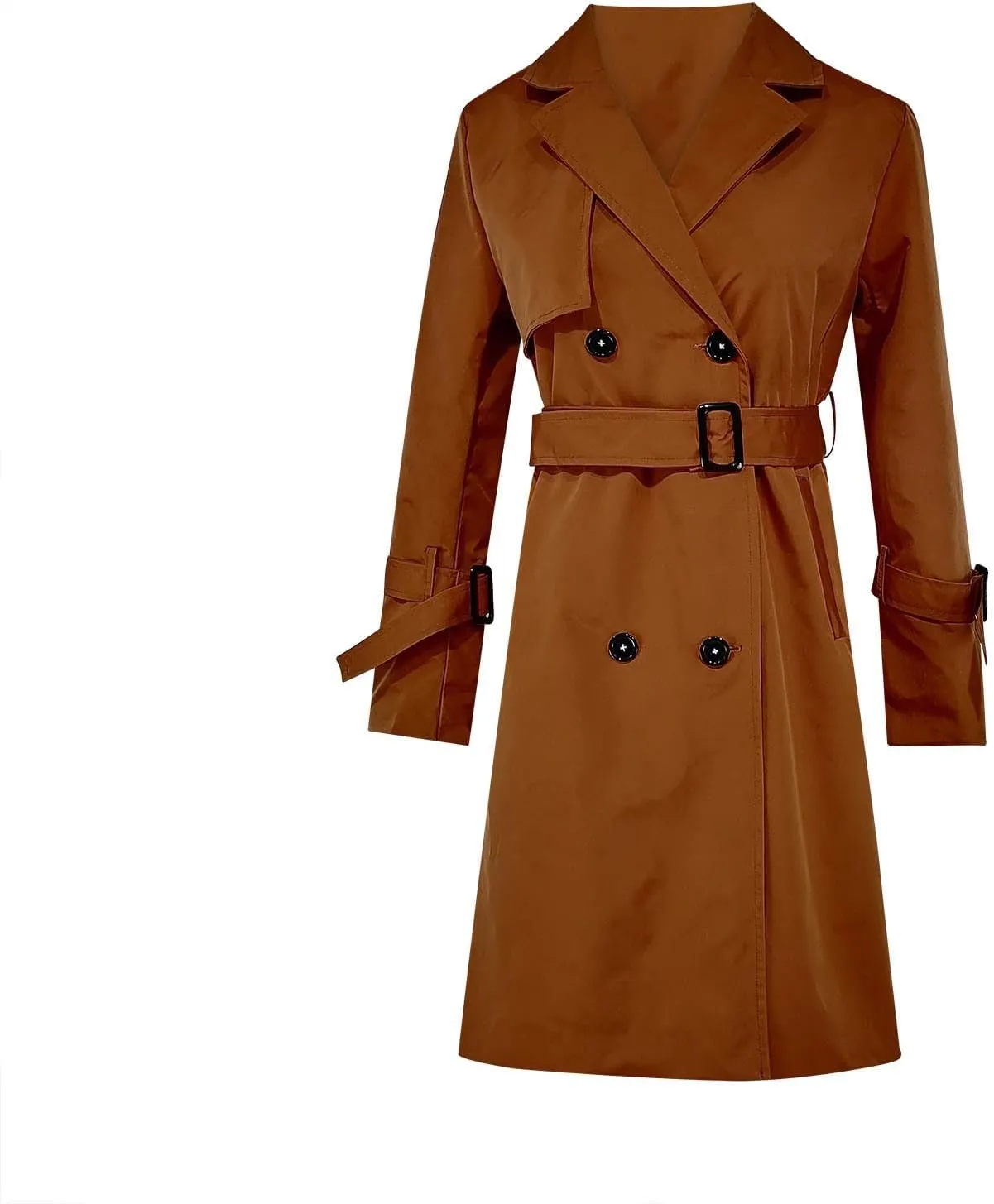 Womens Trench Coat Mid Long Retro Double-Breasted Winter Outwear Classic Lapel Overcoat Solid Slim Outerwear 2024