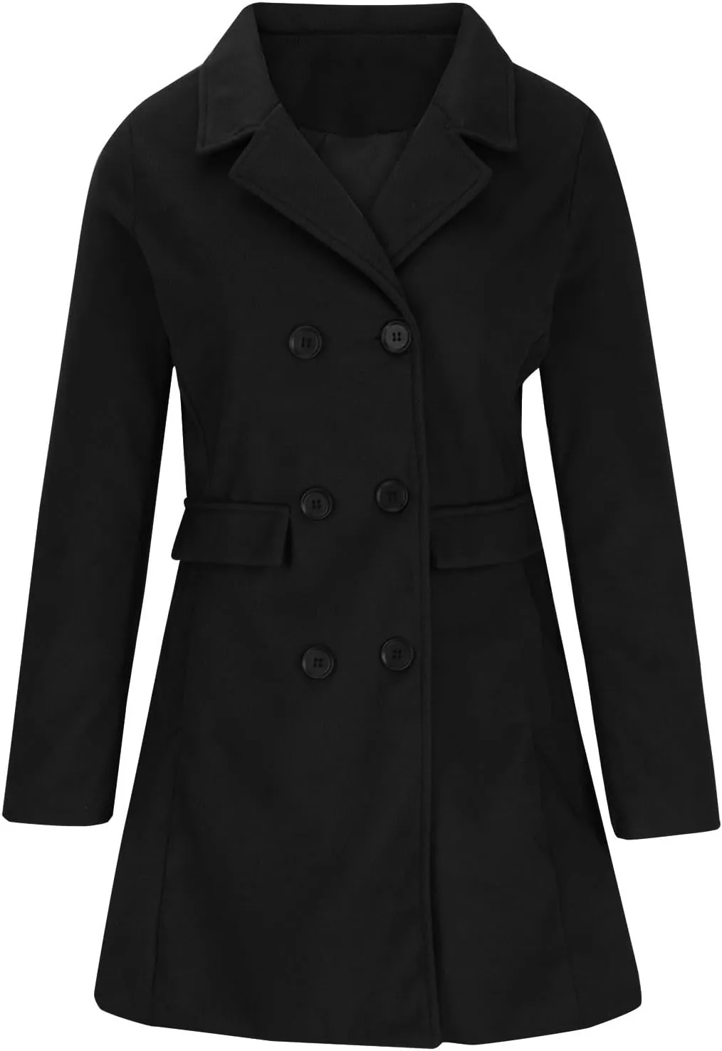 Womens Trench Coats 2024 Notch Lapel Mid-Long Open Front Pea Coat Wool Blend Warm Winter Jackets With Pockets