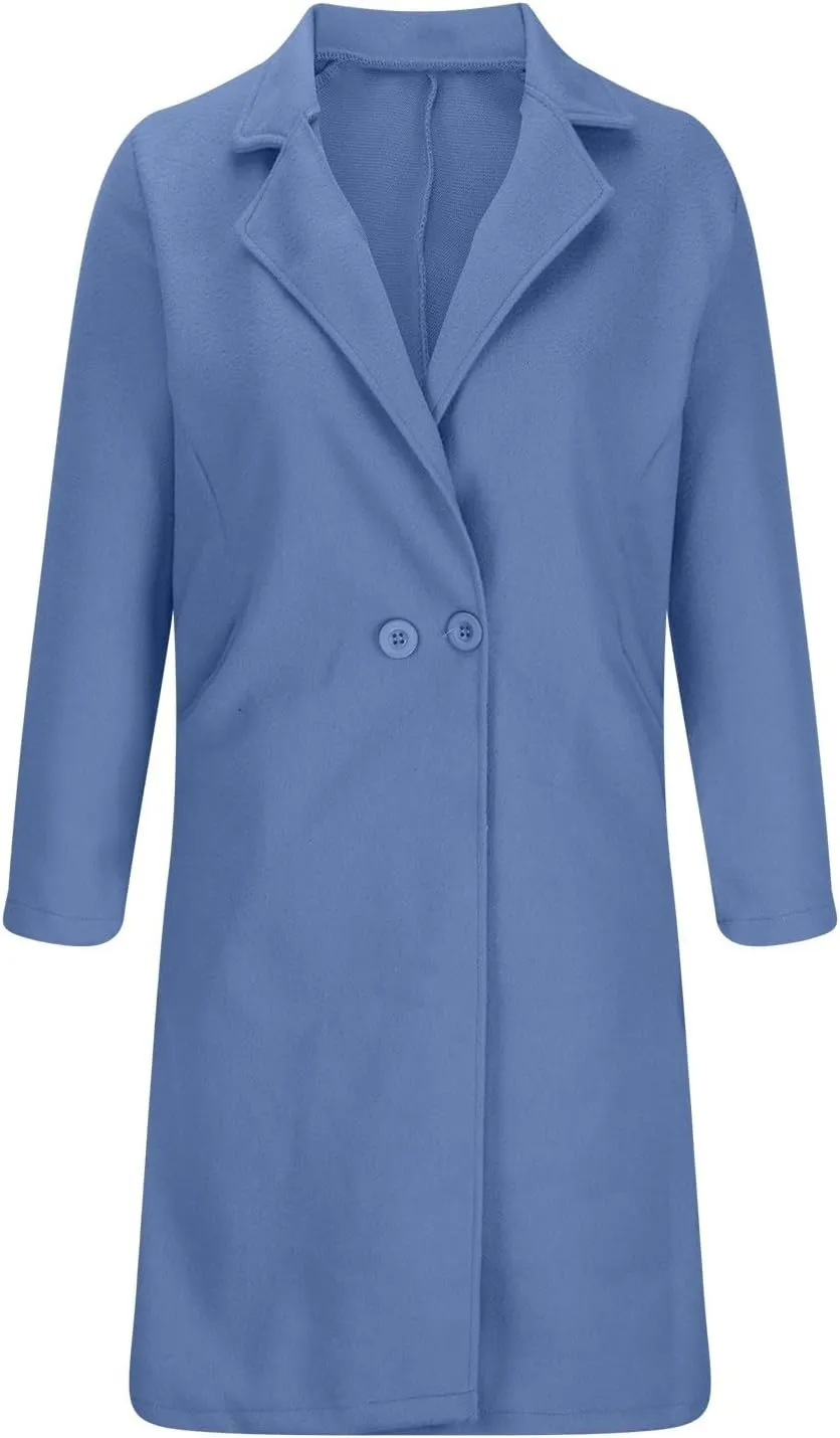 Women's Trench Coats Single Breasted Long Winter Coats Lapel Collar Pea Coat Bussiness Casual Office Jackets